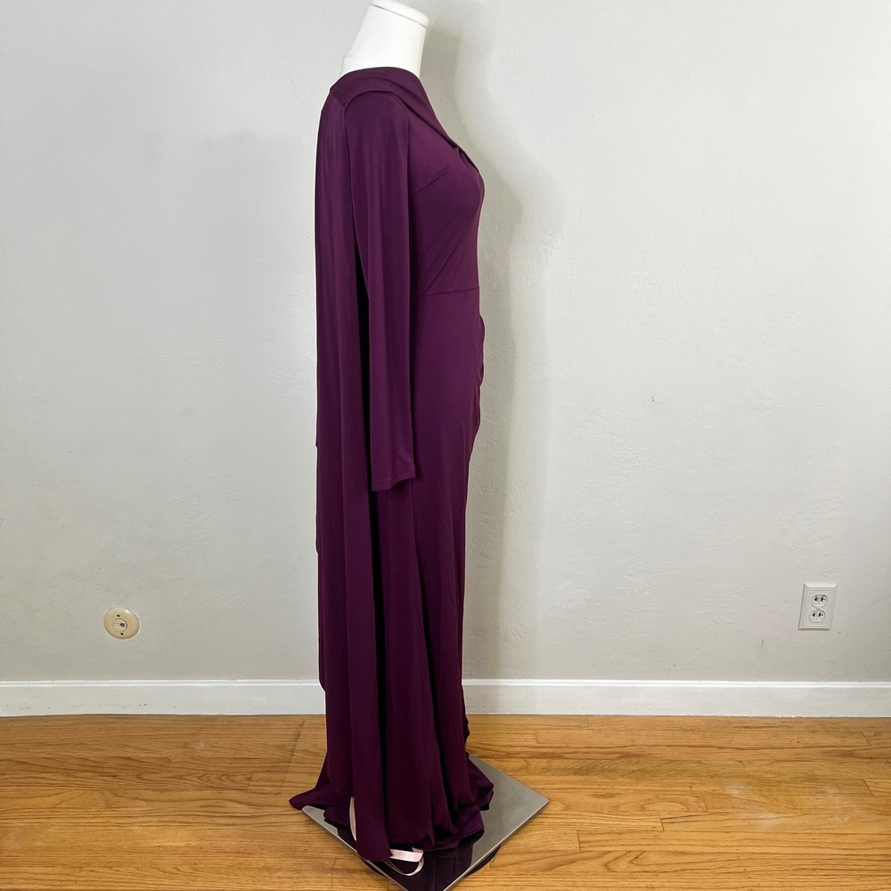 Lulus Maxi Dress One Shoulder Long Sleeve Cape Ruched Gown Purple Size M NEW - Picture 4 of 6